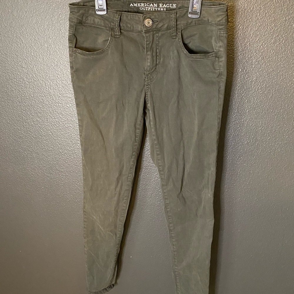 AE olive skinny jeans